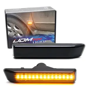 iJDMTOY Smoked Lens 20-SMD Amber Yellow LED Front Fender Side Marker Light Assembly For BMW E36 3 Series, E53 X5, Replace OEM Incandescent Sidemarker Lamps