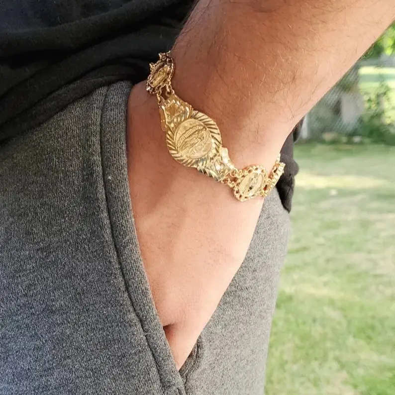 Gold Guadalupe Bracelet 14k Heavy Plated For Men Lifetime Replacement Guarantee