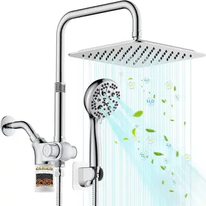 10 inch Filtered Shower ,7 Settings High  Dual Shower Heads with Handheld Spray Combo,3-Way Rain Shower  with Filters,71''Shower Hose,Height Adjustable(Chrome)