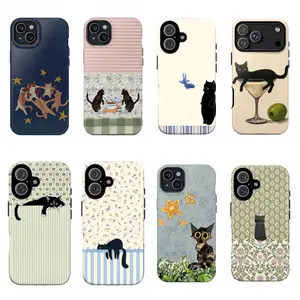 Vintage Cottage Kitten Phone Case Stary Night Garden Cat Kitchen Kitty Cover Dual-Layer Protection for iPhone 17 16 15 14 13 12 11 Pro Max Plus Air Aesthetic Gift for Cat Lovers Girls