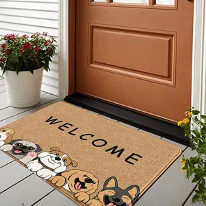 1pc Faux-Cashmere 100% Polyester Solid WELCOME Puppy-Accent ENTRANCE RUG, door light absorb slip-safe, cute-dog welcome heal first sight, stain-shield gap-free, machine-wash quick-dry