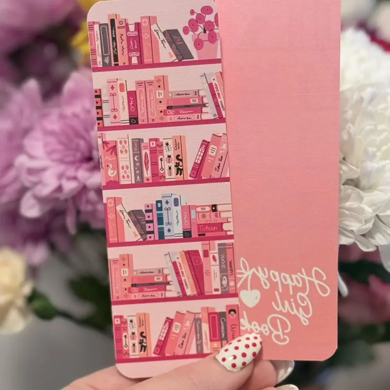 Pink Bookshelves Linen Bookmark