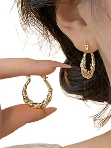Women's Elegant Twist Design Hoop Earrings, High Quality Earrings, Fashion Jewelry for Party, Everyday Accessories, Trendy All-match & Exquisite Jewelry for Birthday Gift