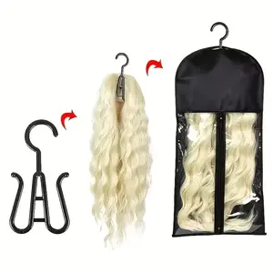 2 Sets Wig Storage Bags with Hooks, Transparent Zipper Design, Hanging Cosplay Wig Organizer, Portable Travel Wig Protector Bag
