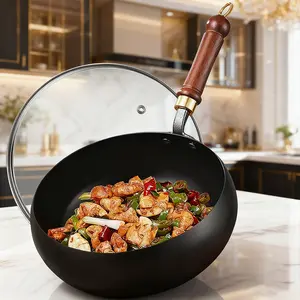 Cast Iron Skillet with Lid, Cast Iron Pan, Durable Cookware, Anti-Splash Design, Rust-Resistant, Even Heat Distribution, Indoor Outdoor Use, Wooden, Perfect Gift for Christmas & Labor Day