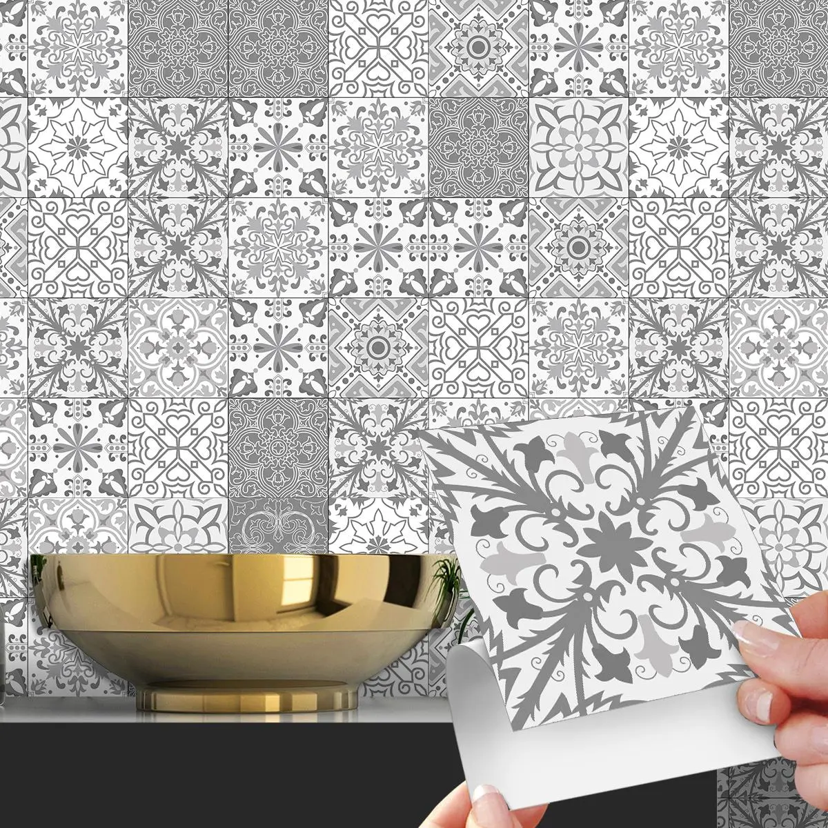 Geometric Pattern Tile Sticker, 1 Box Self Adhesive Tile Sticker, Decorative Sticker for Kitchen Backplate, Bathroom, Furniture, Staircase, Ornaments