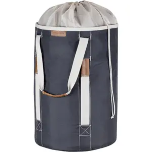 Clevermade Laundry Backpack Duffel Bag Tote with Shoulder Straps - Extra Large Capacity Clothes Hamper with Drawstring Top Closure Lid, Charcoal CleverMade