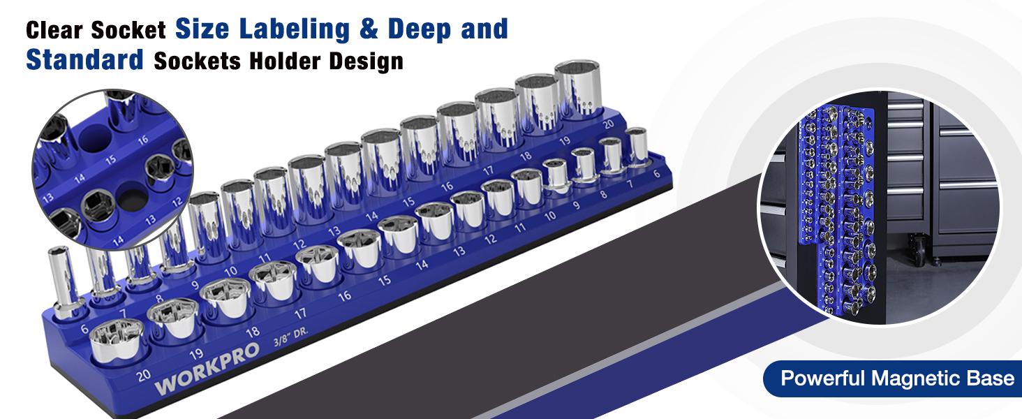 #fathersdaygift WORKPRO Magnetic Socket Organizer Set, 3-Pack Holder Set Includes 1/4", 3/8" and 1/2" Drive Metric Socket Trays, Holds 75 Pieces Standard and Deep Sockets #fathersdaygift WORKPRO Magnetic Socket Organizer Set, 3-Pack Holder Set Includes 1/4", 3/8" and 1/2" Drive Metric Socket Trays, Holds 75 Pieces Standard and Deep Sockets