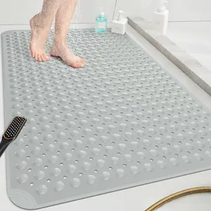 Extra Large Shower Mat 47"x 32", TPE Non Slip Shower Mat, Inside Shower Mat with Drain Holes Suction Cups, Walk in Shower Mat for Shower Stall, Anti-Slip for Elderly Kids (Dark Grey)