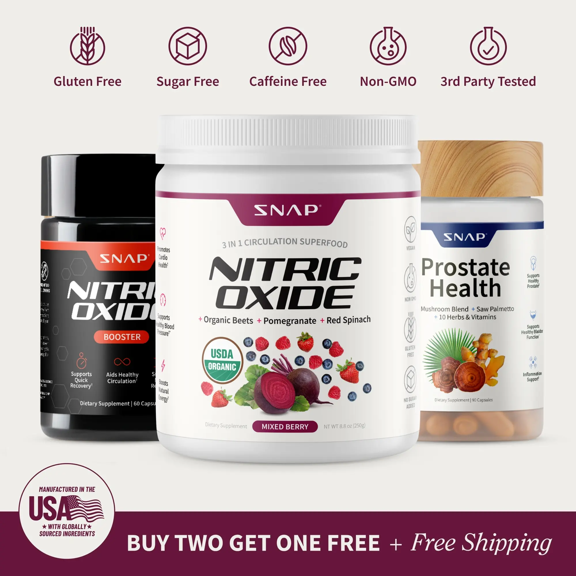 Snap Supplements - Nitric Oxide Booster 60ct + Prostate Health + Berry Flavor Nitric Oxide Beets - Natural Supplements Snap Supplements - Nitric Oxide Booster 60ct + Prostate Health + Berry Flavor Nitric Oxide Beets - Natural Supplements