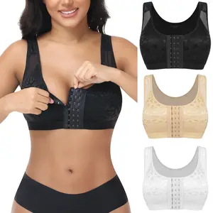 Women's Full Figure Front Closure Bra Full Coverage Wirefree Jacquard Back Support Posture Bras Comfy Womenswear Underwear Tops
