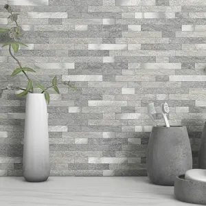 OFIT 3D Stone Brick Backsplash Tile for Kitchen Peel and Stick Self-Adhesive Wall Tile,arble Linear osaic Tiles Stickers Bathroo Wall Panels Fireplace Vanity (Gray,10sheets)