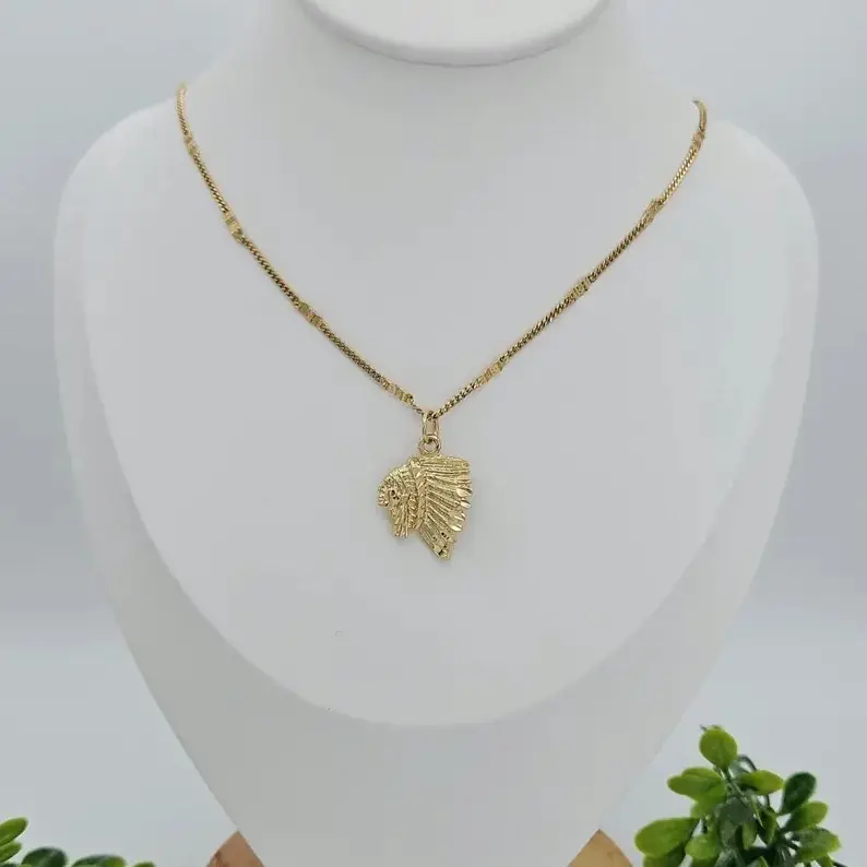 Gold Indian Necklace 14k Heavy Plated with Pendant and Chain