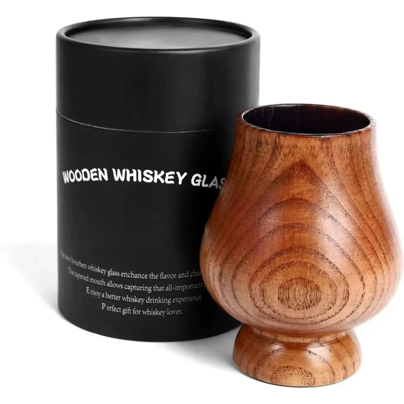 Charred Natural Wood Old-Fashioned Whiskey Glass - Odorless Durable Home Drinkware Accessory, Flavor Boost for Bourbon, Hand Wash Only, Birthday Gift Ideas for Adult Men Husband