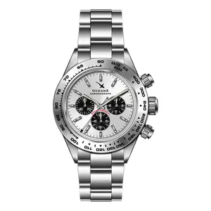 OceanX Speed Racer II Men's Watch 41.5mm WR 200m Steel Bezel Silver Dial SRS242