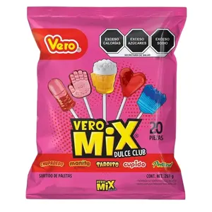 Vero Mix Dulce Club Non Spicy Mix Candy Lollipops Bag with 20 Pieces - Sweet Snack - Bonbon