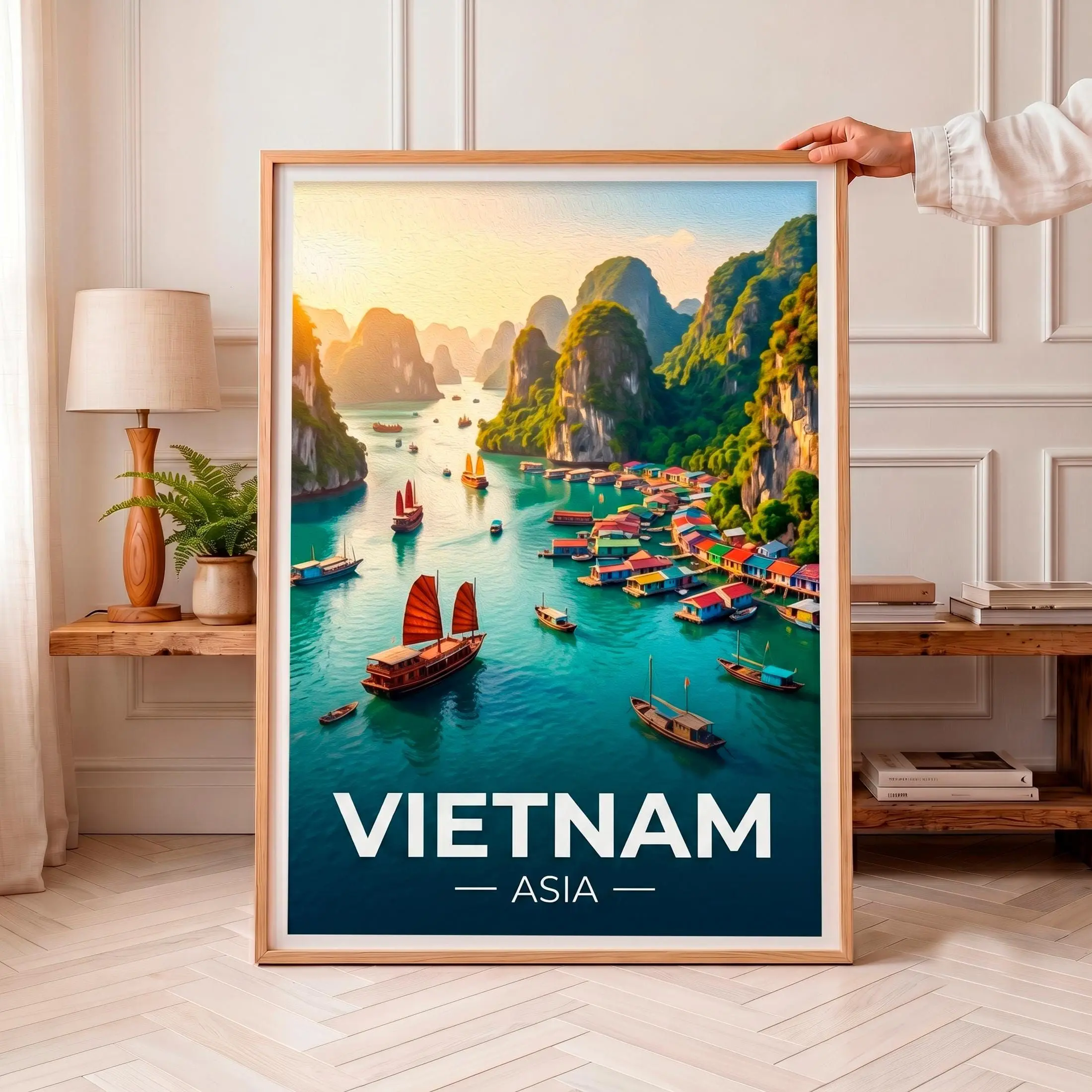 [SALE UP TO 40%] [Unframed] Vietnam Travel Poster, Ha Long Bay Print, Southeast Asia Wall Art, Vintage Travel Print, Colorful Gallery Wall Decor, Asian Landscape Art