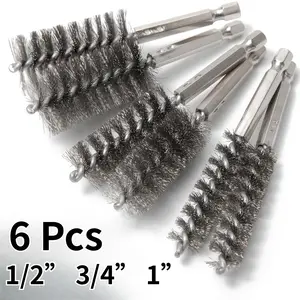 6Pcs Copper Tube Pipe Cleaner, 1/2” 3/4” 1” Pipe Cleaning Brush Set, Stainless Steel Wire Bore Brushes for Power Drill, 1/4 Inch Hex Shank - Home Improvement.