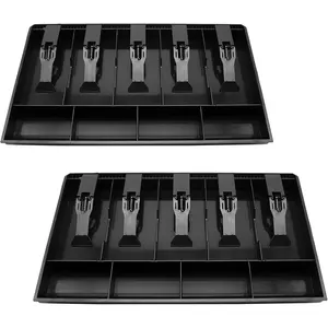 2 Pack Cash Register Drawer Insert Tray Organizer with 5 Bill/4 Coin Compartments for Money Storage, Black