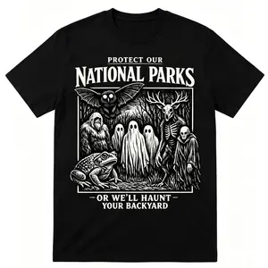 oversize cotton Protect Our National Parks T-Shirt Cryptid Tee Bigfoot Mothman Ghost Wendigo Skull Graphic tee Gift y2k fashion Streetwear Casual Top trending