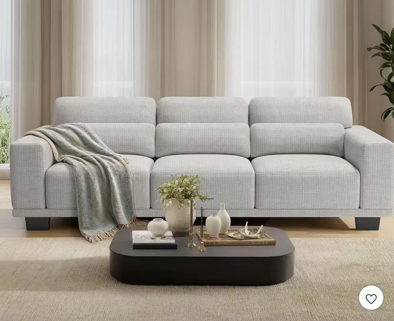 89" Comfy 3 Seater Sofa, 3 Seater Couch for Living Room, Supportive with Thickened Cushion, Removable & Washable Covers, Cotton-Linen Couches, Grey