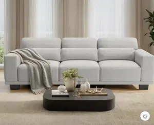 89" Comfy 3 Seater Sofa, 3 Seater Couch for Living Room, Supportive with Thickened Cushion, Removable & Washable Covers, Cotton-Linen Couches, Grey