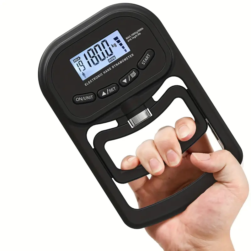 Black Electronic Hand Dynamometer - Adjustable ABS Plastic Grip Trainer with LCD Display, 180Kg/396Lbs Capacity, for Home, Sports Strength Training, Ideal for Enthusiasts, Unisex