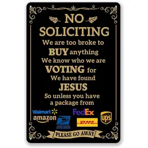 Funny No Soliciting Sign for Front Door and House, 12 x 8 Inch No Soliciting Metal Sign