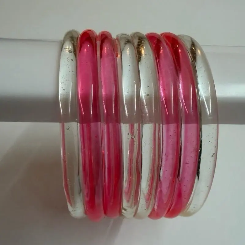 Women's 8-Pc Fashionable Laminated Glass Jelly Bangle Set, Female Jewelry Accessory, Multicolor Non-Adjustable Stackable Bracelets for Casual, Semi Formal, Anniversary Occasions