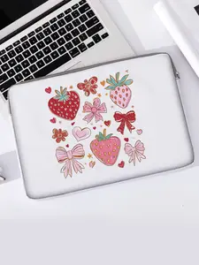Strawberry Bowknot Pattern Notebook Bag, Soft Laptop Sleeve, Tablet Case, Zipper Storage Pouch, Casual Style, All Seasons