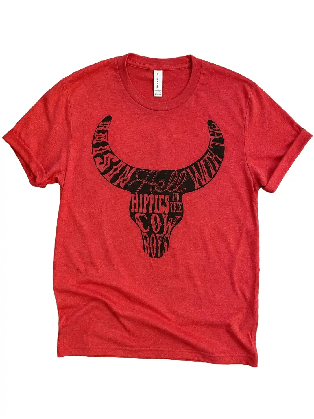 Envy Stylz Boutique Women's "Hippies And Cowboys" DTF Graphic Cotton T-Shirt - Casual 100% Cotton, Loose Crewneck, Unisex Fit, Short Sleeve, Vintage Wash, Crisp Detail, Lightly Faded, Lived-In Look, Supports Rowing With Hubby, Casual Wear