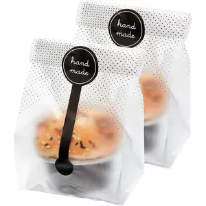 (200Pcs)100pcs Translucent Plastic Bags/Bakery Bags with 100 count Hand made Stickers for Cookie Cake  Candy Snack Wrapping Good for Bakery Party Supplies