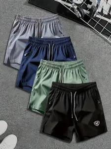 4-Pack Minimalist Workwear Shorts, Street Style Daily Wear, Ariat Brand Print, Breathable Ice Feel, Unisex Sporty Slim Fit