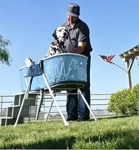 Big Dog Bath Tub with Stairs, Elevated Portable Foldable Wash Station with Steps for Bathing, Shower and Grooming, Outdoor, for Medium to Large Size Dogs Bathtub, Pet Bathtub(Blue)