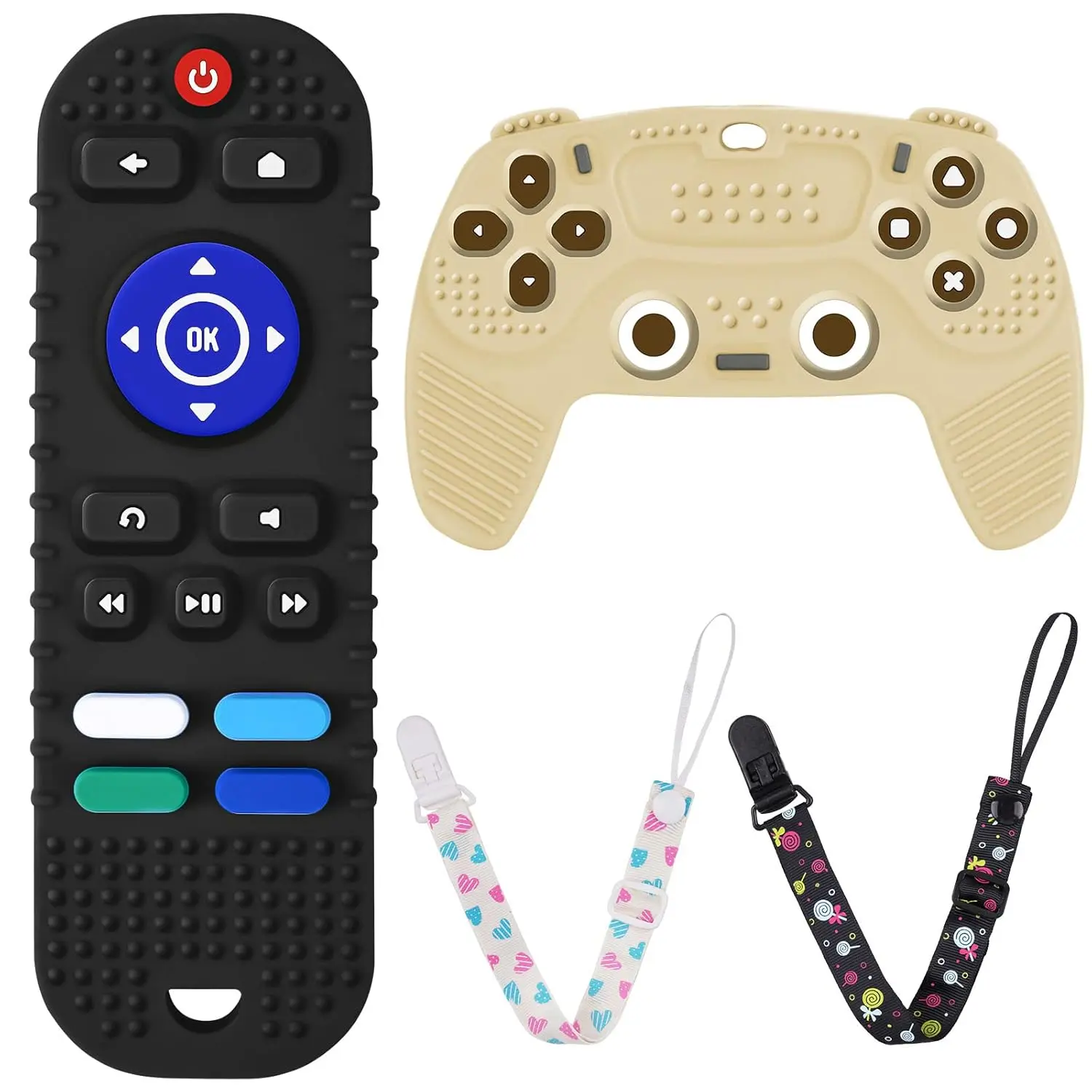 Silicone Teething Toys for Babies 0-6 Months, Teethers for Babies 6-12 Months, Remote Control and Game Controller Teething Toy, Sensory Toy for Baby, Baby Chew Toys