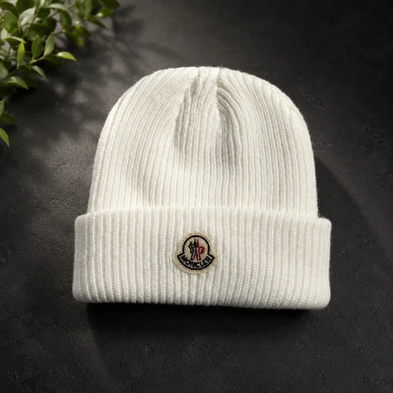 Moncler Knit Beanie for Men & Women, Ribbed Cuffed Winter Hat, Warm Stretch Skull Cap, Classic Casual Headwear for Fall & Cold Weather