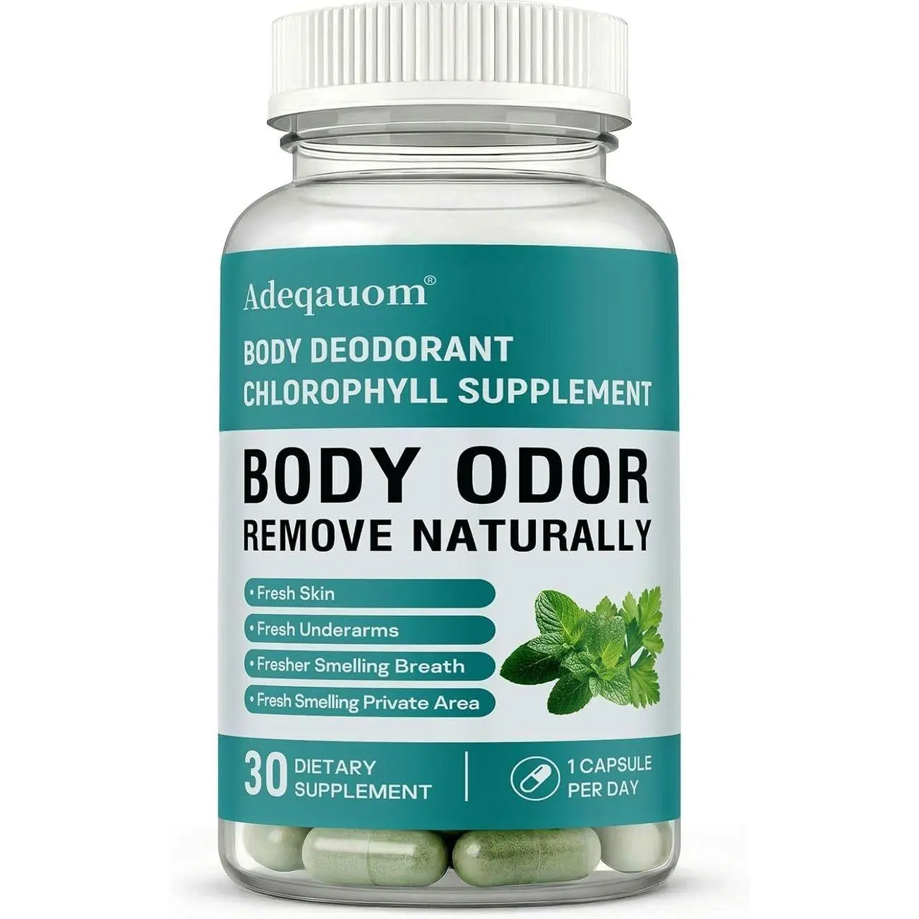 Chlorophyll Capsules Internal Body Deodorant Supplement for Women and Men for Gut Health, Fresh Breath, Skin Health, Detox & Digestion Support, Natural Odor Remove, Vegan, Non-GMO-30 Capsules