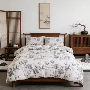 Spring & Summer Refresh, Ink Wash Floral and Bird Print 3-Piece Duvet Cover Set, Includes 1 Duvet Cover and 2 Pillowcases (Without Insert), Soft and Comfortable, Machine Washable for Easy Care.