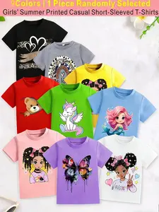 9Colors Available, Send One Random , Send One piece, Cartoon Fashion Print, Geometric, Spring and summer, short casual wear, casual clothing, cute designs, trendy fashion, comfortable materials, durable, fitted fashionable T-shirts, youthful, apparel