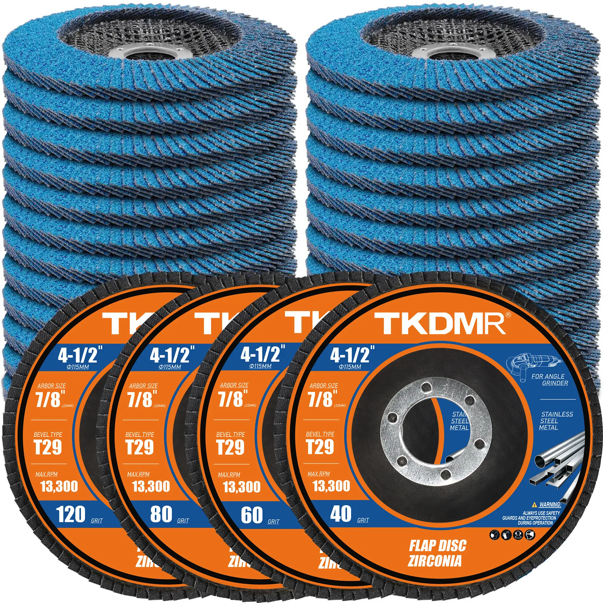 24 Pack Zirconia Flap Discs 4 1/2 Inch for Angle Grinder, 40 60 80 120 Assorted Grit Sanding Wheels for Metal Stainless Steel Rust Removal Polishing