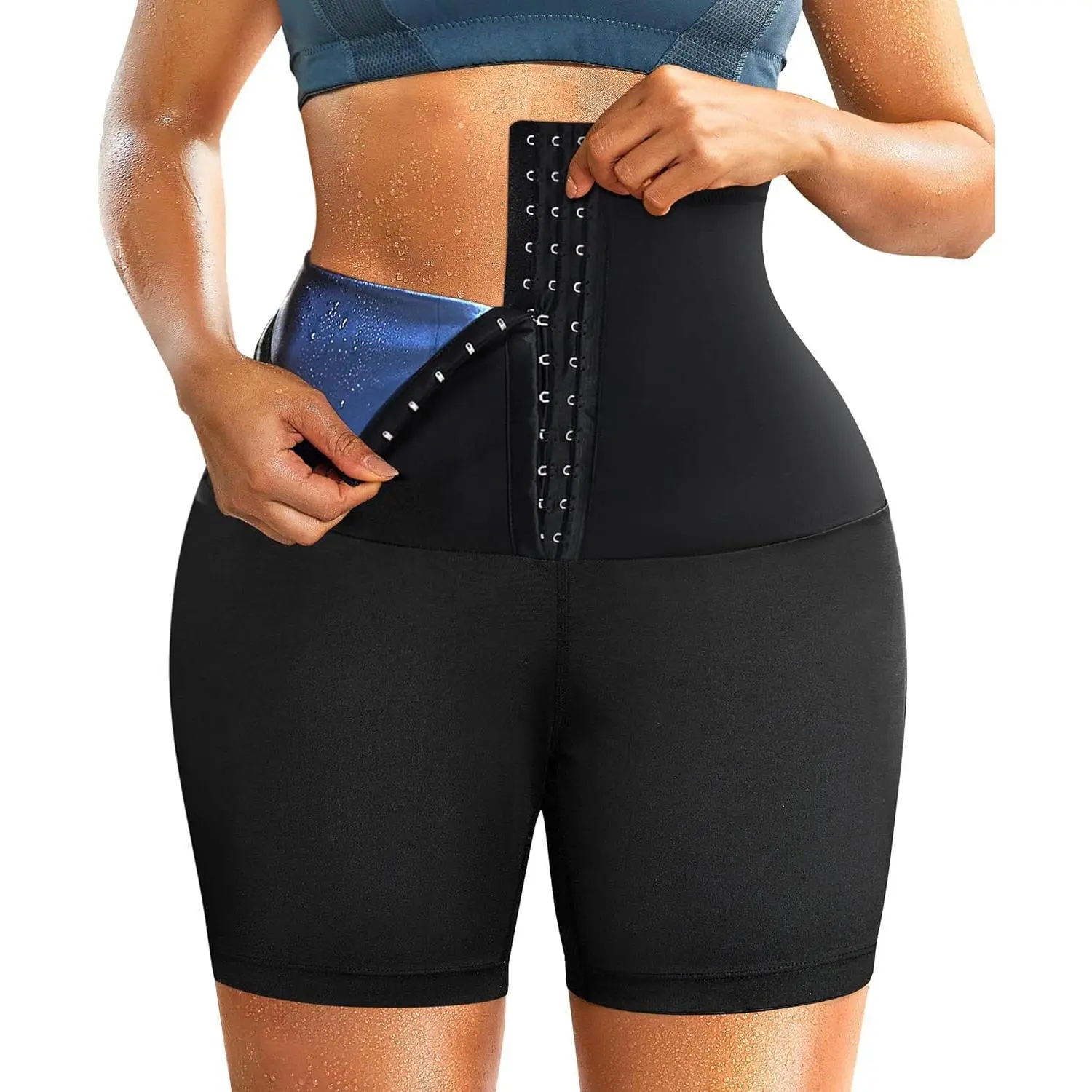 Women Sauna Shorts Slimming Tummy Control Sweat Shorts Front Buckle Workout Body Shaper Slimming Belly Binder Abdominal Belt