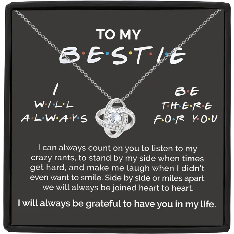 Gift Box Love Knot Necklace for Best Friend, Friendship Pendant Necklace, Christmas Gift, Perfect for Bff, Unique Present Idea