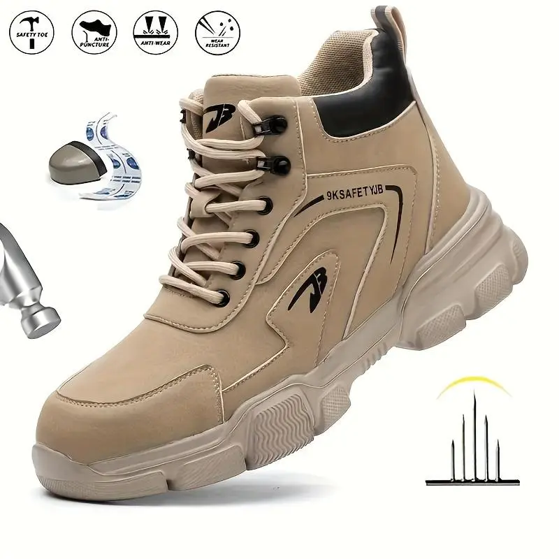 Anti-smash And Anti-puncture Labor Protection Shoes non-slip safety Men's Lace Steel Toe Trainers Work Boots Fathersdaygift Footwear Khaki Chef's shoes