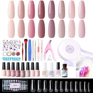 Gellen Gel Nail Polish Kit with – 8 Pink Nude Autumn Colors, 504 Coffin Nail Tips, 36W Nail Lamp & Manicure Tools