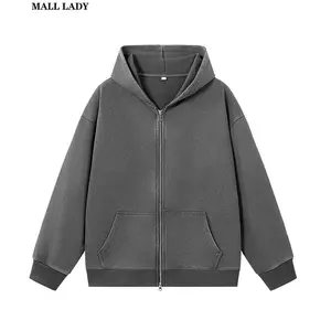 MALL LADY Oversized Unisex Double Zipper Sweatshirt Women's Casual Hoodie Long Sleeve Drawstring Fleece Pullover for Winter