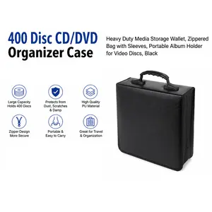 Premium 400 Capacity CD/DVD Holder – Protective Media Storage Album Case, Soft Sleeves, Compact Portable Binder for Discs & Video, Black
