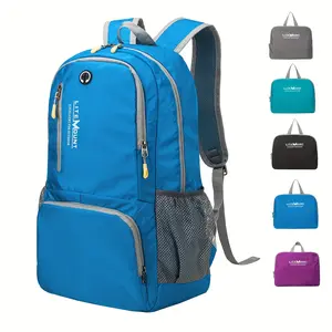 Lightweight foldable backpack-waterproof nylon, large capacity, blue with adjustable straps & mesh pocket, ideal for hiking & Travel