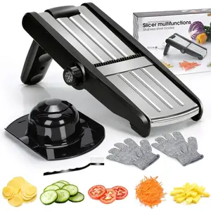 Mandoline Slicer, 5 in 1 Food Slicer for Kitchen, Stainless Steel Mini Vegetable Slicer With Safety Glove, Cleaning Brush, Adjustable Vegetable Chopper For Potatoes