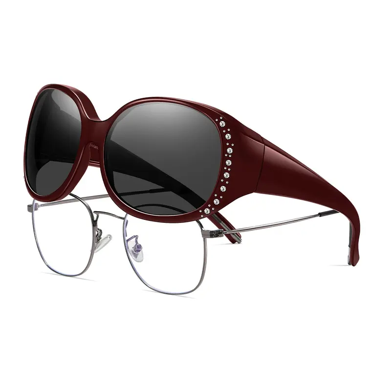 HAOLOTA Women's Polarized Fit-Over Protective Sunglasses - Oval Rhinestone-Adorned Stylish Accessories, TAC Anti-Reflective Dark Lenses, UV400 Protection, Memory Polymer Full Rim for Prescription Glasses