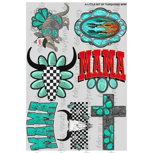 A little Bit Of Turquoise DTF Transfer Gang Sheet 24.5" Wide x 36" Long Direct To Film Trendy Vibrant Designs for Stylish Wardrobe